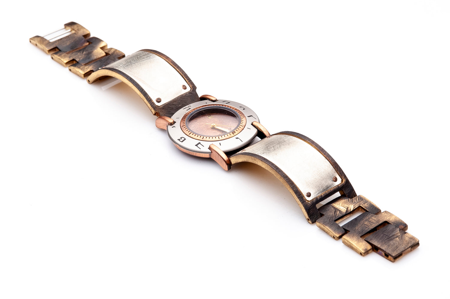 Profile shot highlighting the polished edges and brushed sterling silver details of a handcrafted watch - ALEPH Luna